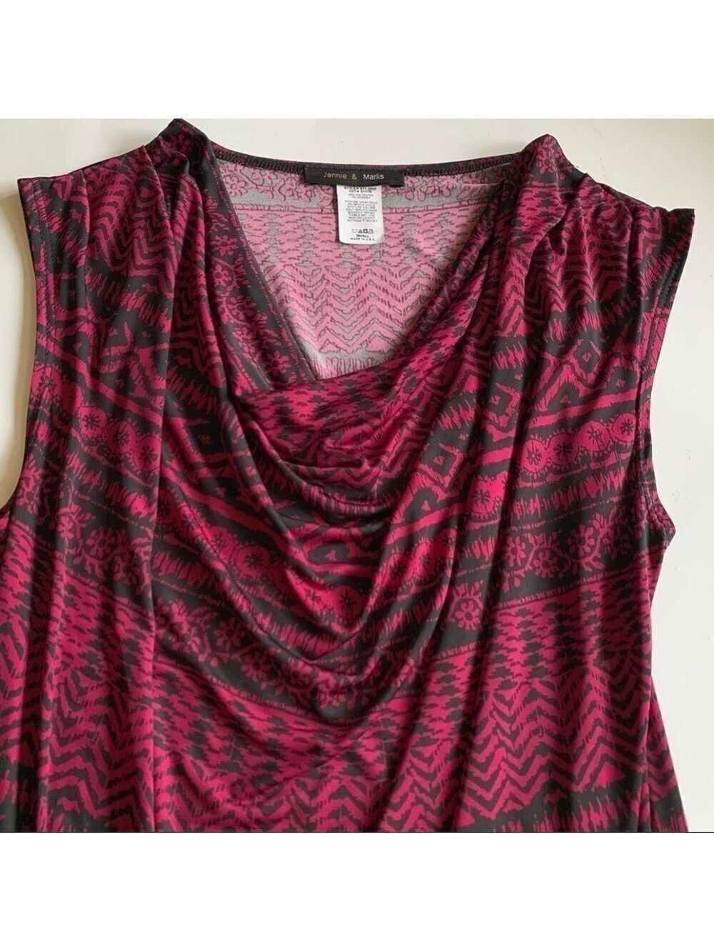 JENNIE & MARLIS pink Geometric abstract print sleeveless drape neck tank top
